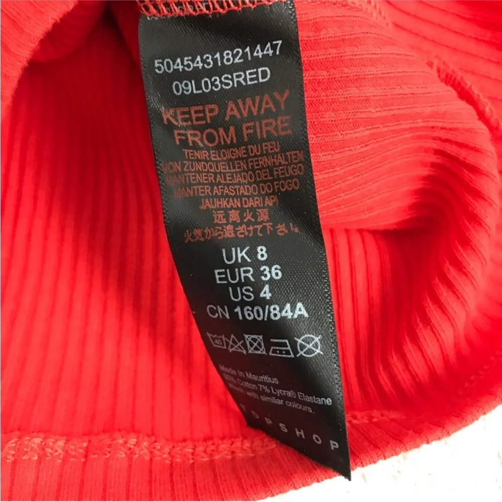 TOPSHOP Long Sleeve Ribbed Cropped Top in Red sz 4 EUC - Picture 5 of 8